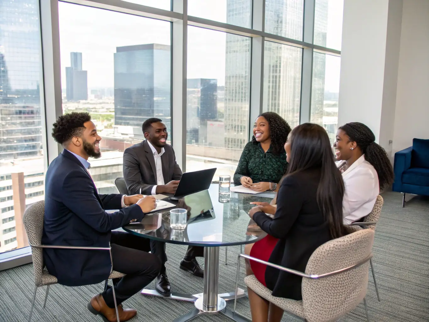A diverse team of professionals collaborating in a modern office, with a focus on improving communication and teamwork.